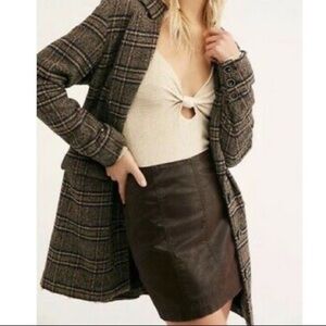 Free People Modern Femme Dark Brown Leather Style Mini Skirt